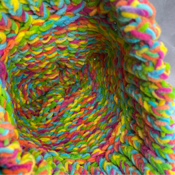 Handmade Crochet Terry Towel Strata Striped Rainbow Beanie Hat Super Soft OSFM - Picture 8 of 10
